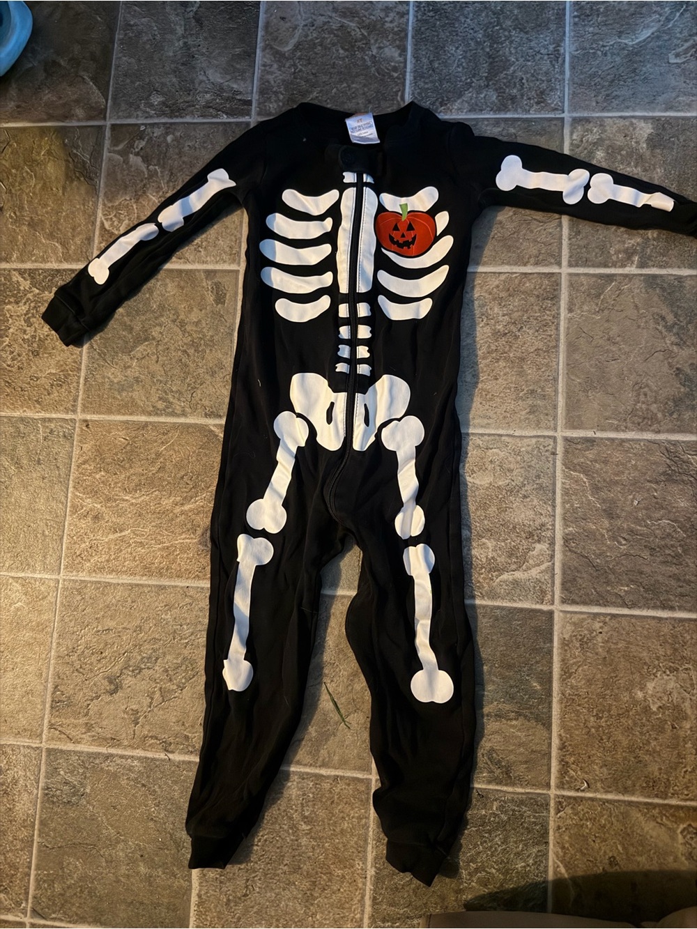 Gymboree Black Skeleton Pajama Jumpsuit with Orange Pumpkin Accent